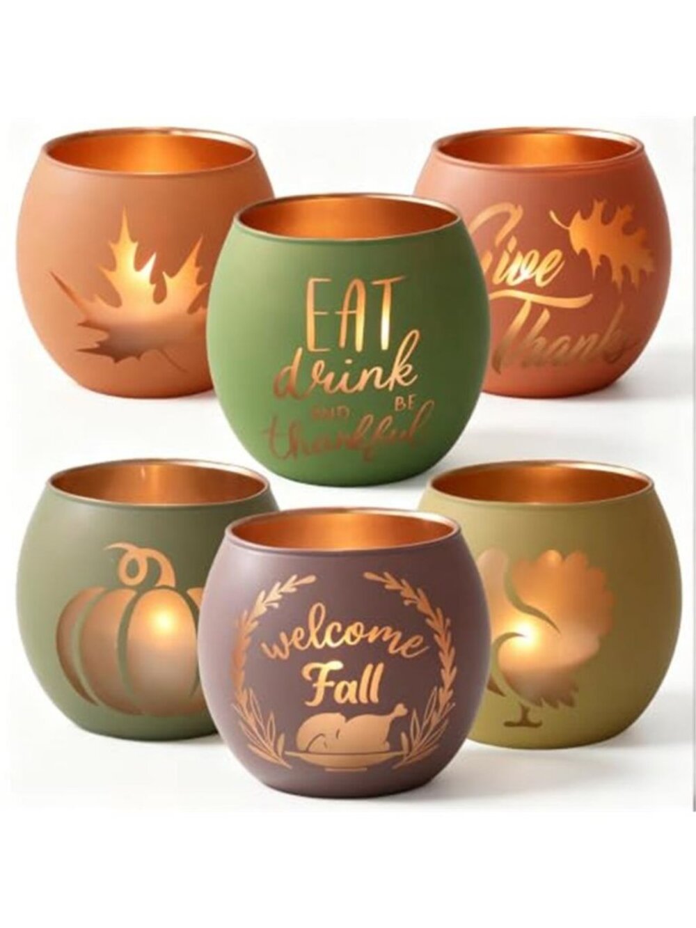 Thanksgiving Votive Candle Holder Set of 6 for Fall Table Centerpiece Decor